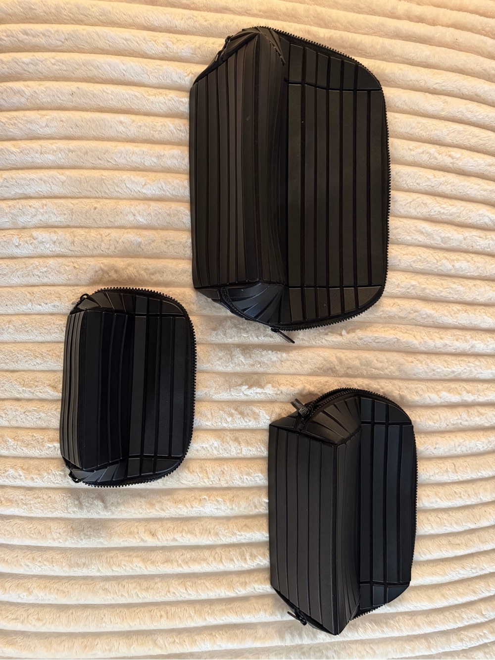 Set of 3 Black Zip Cosmetic Pouches - Sleek Travel Organizers